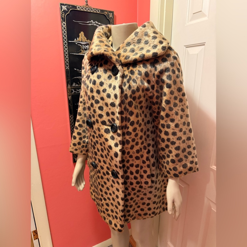 Vintage 60s Collins Aikman Somali Cheetah Leopard Print Faux Fur Coat